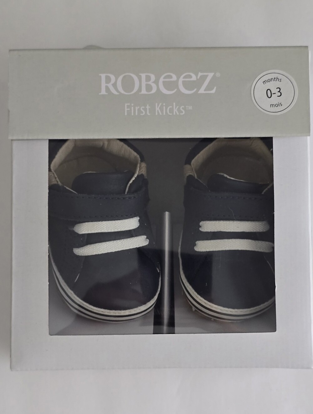 Robeez navy and white First Kicks baby shoes 0 - 3 Months